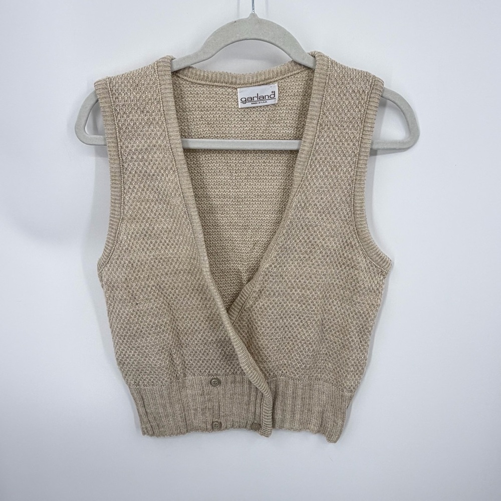 vintage Garland button-front sweater vest natural beige made in USA sz S